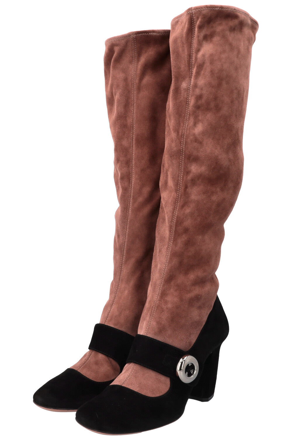 PRADA Buckled Boots Suede Brown Black