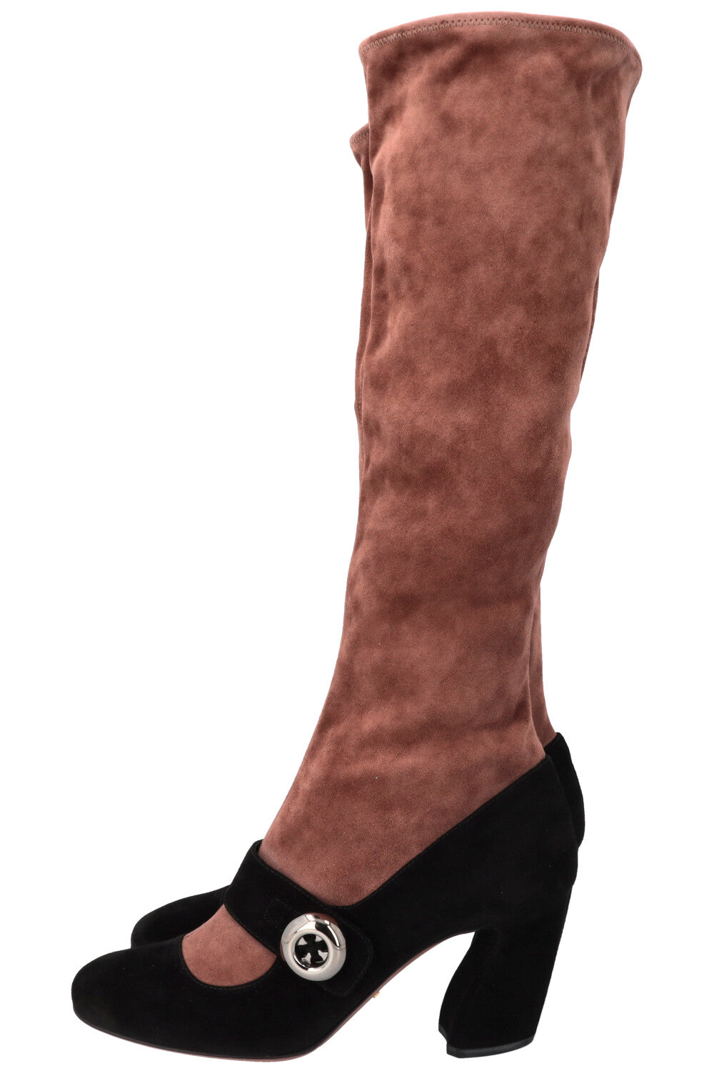 PRADA Buckled Boots Suede Brown Black
