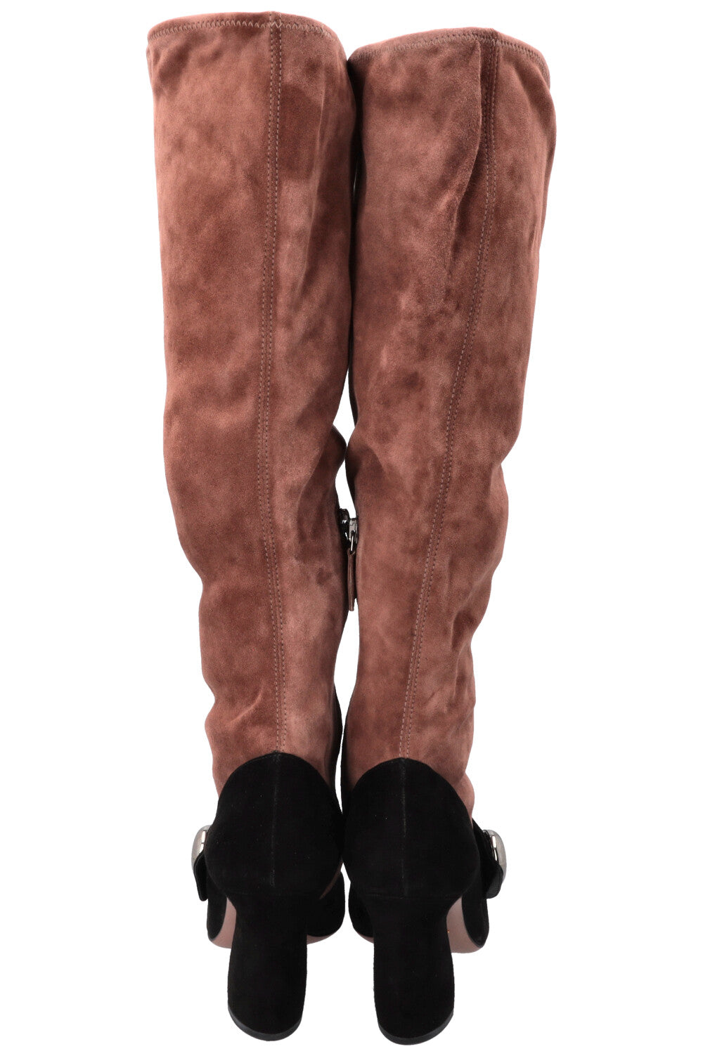 PRADA Buckled Boots Suede Brown Black