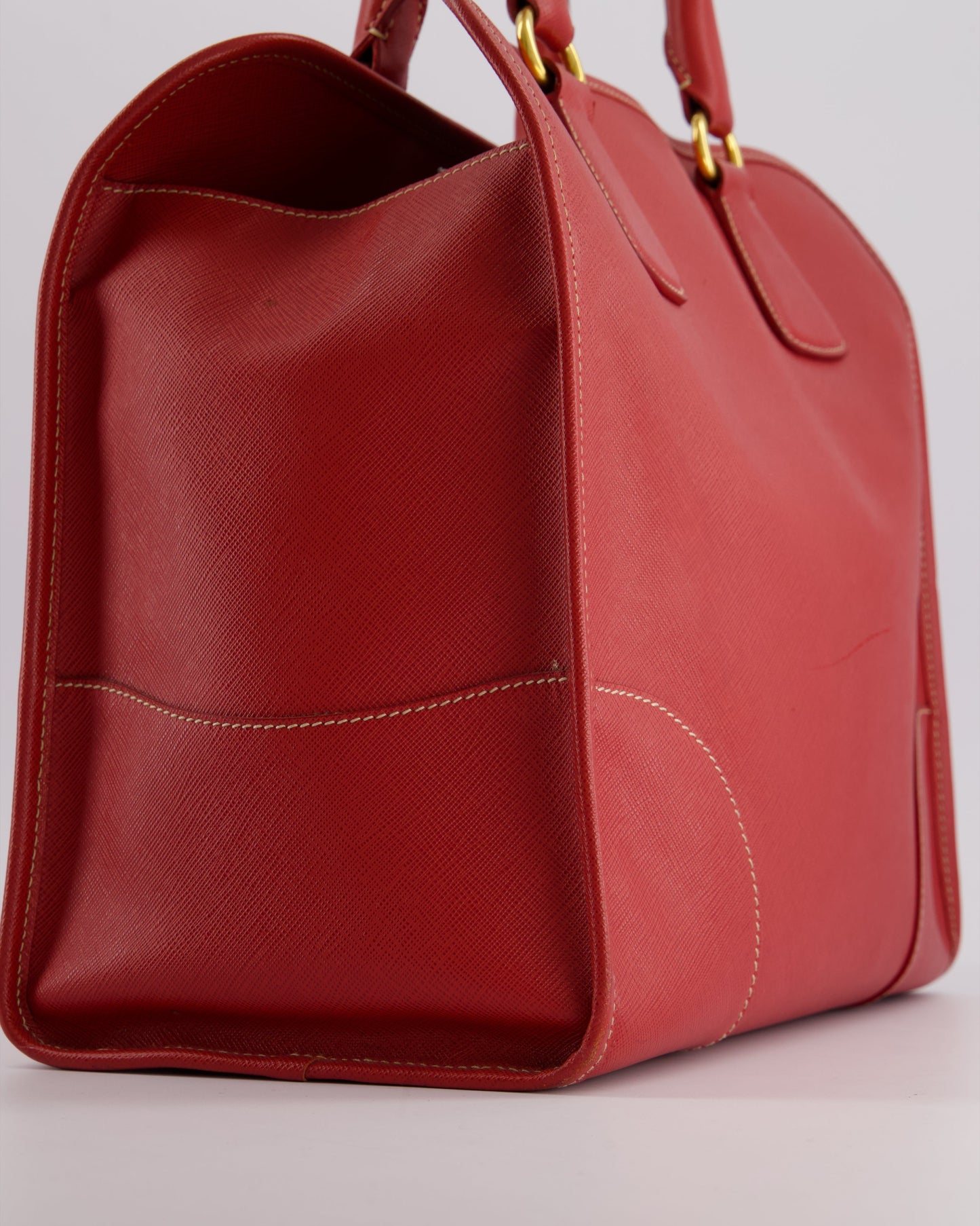 *RARE* Prada Fuoco Red Lux Parabole Tote Bag in Saffiano Leather with Gold Hardware