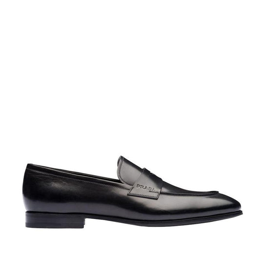 Prada 2DB185-248 Men's Shoes Black Calf-Skin Leather Penny Loafers (PRM1031)