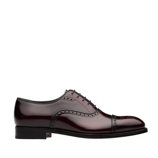 Prada 2EA135-055 Men's Shoes Burgundy Brushed Calf-Skin Leather Oxfords (PRM1025)