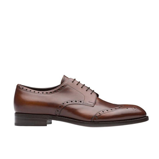 Prada 2EA143-3F33 Men's Shoes Brown Calf-Skin Leather Derby Oxfords (PRM1033)