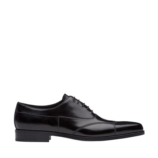 Prada 2EA149-P39 Men's Shoes Black Brushed Calf-Skin Leather Cap-Toe Oxfords (PRM1030)