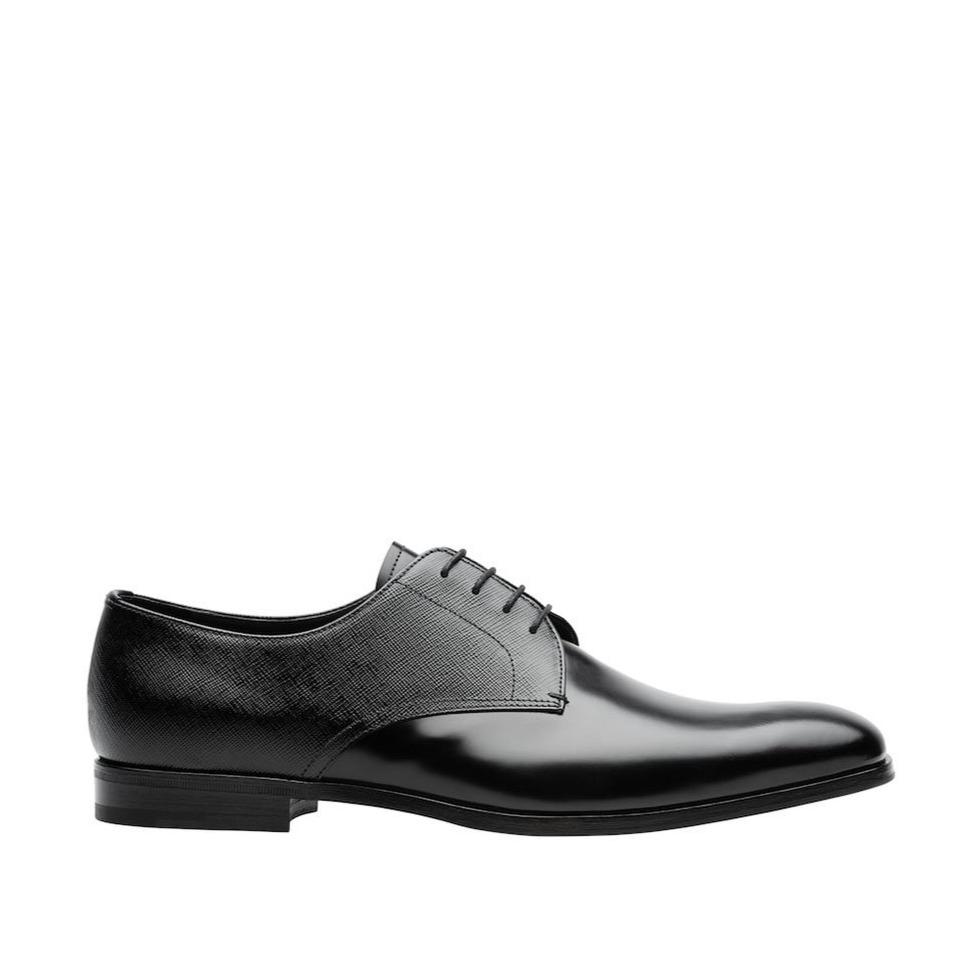 Prada 2EB174-UWU Men's Shoes Black Saffiano / Calf-Skin Leather Oxfords (PRM1008)