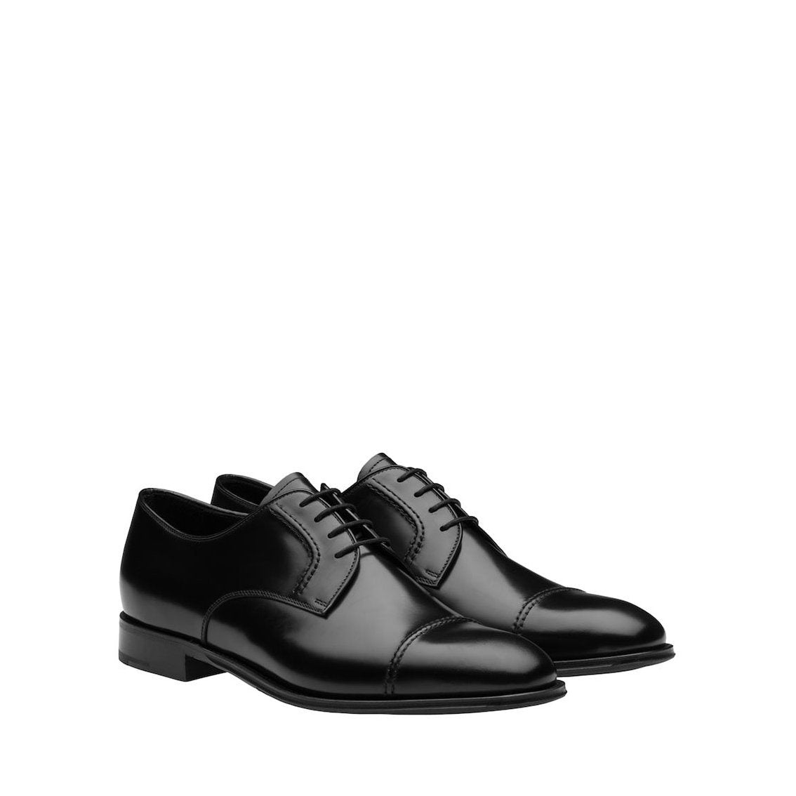 Prada 2EB184-ZJY Men's Shoes Black Polished Calf-Skin Leather Derby Oxfords (PRM1027)
