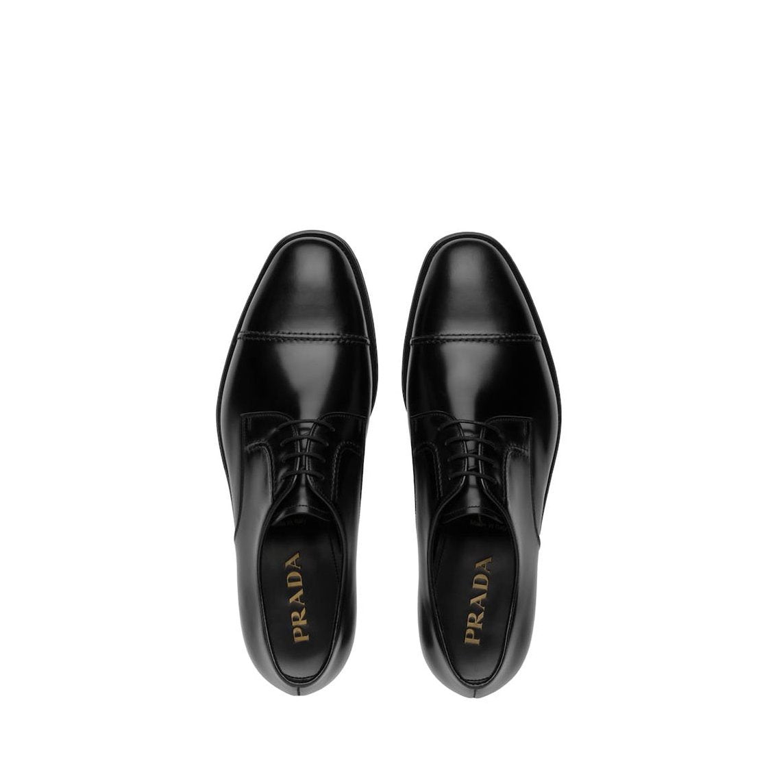 Prada 2EB184-ZJY Men's Shoes Black Polished Calf-Skin Leather Derby Oxfords (PRM1027)