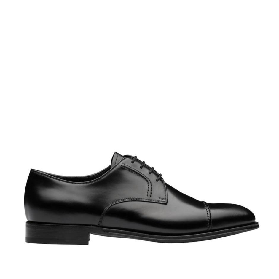 Prada 2EB184-ZJY Men's Shoes Black Polished Calf-Skin Leather Derby Oxfords (PRM1027)
