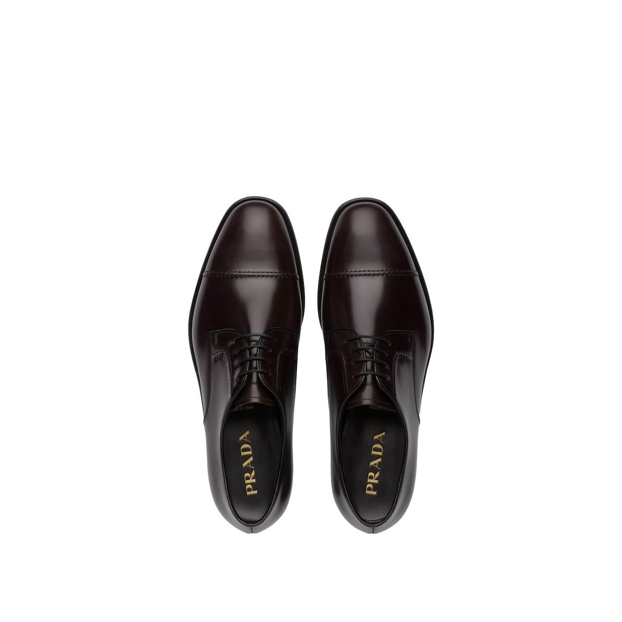 Prada 2EB184-ZJY Men's Shoes Brown Polished Calf-Skin Leather Derby Oxfords (PRM1010)