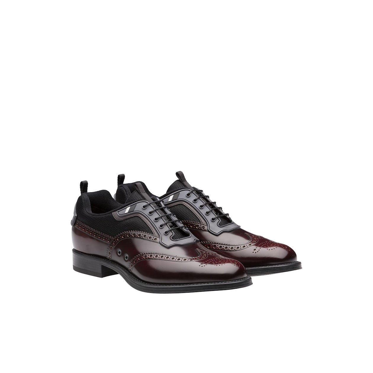 Prada 2EG211-EFT Men's Shoes Burgundy Technical Fabric / Calf-Skin Leather Oxfords (PRM1013)