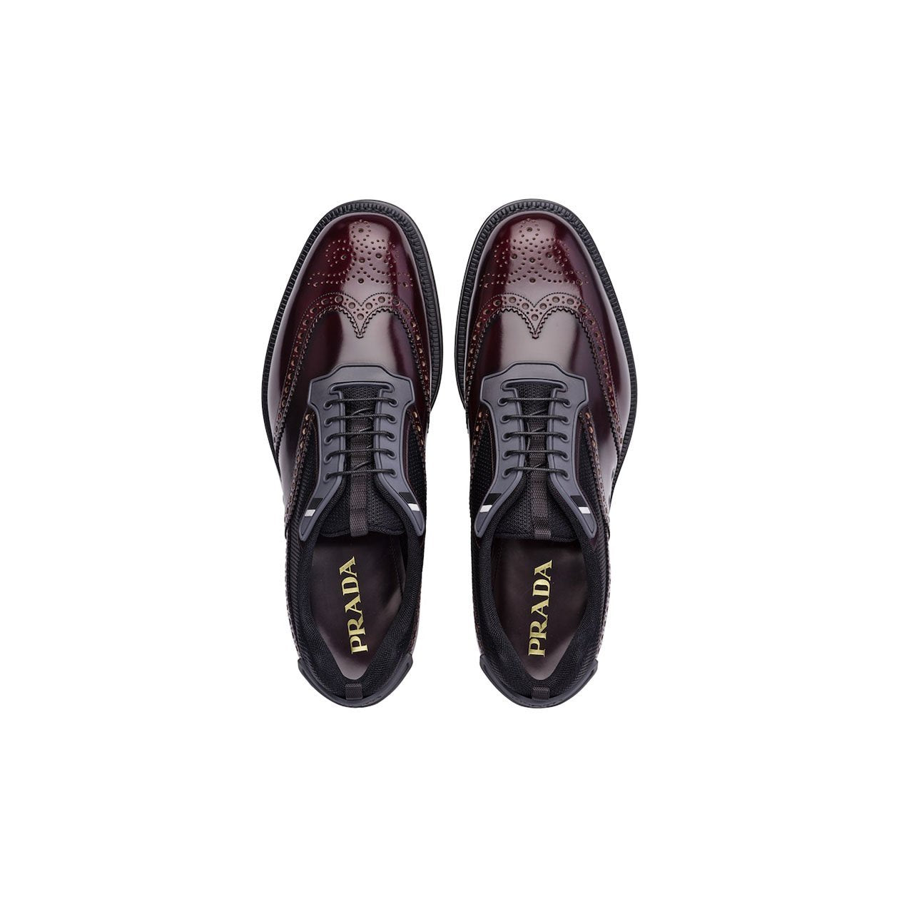 Prada 2EG211-EFT Men's Shoes Burgundy Technical Fabric / Calf-Skin Leather Oxfords (PRM1013)
