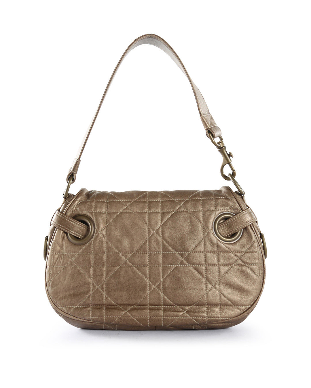 CHRISTIAN DIOR Bronze Lambskin Leather Cannage Flap Shoulder Bag