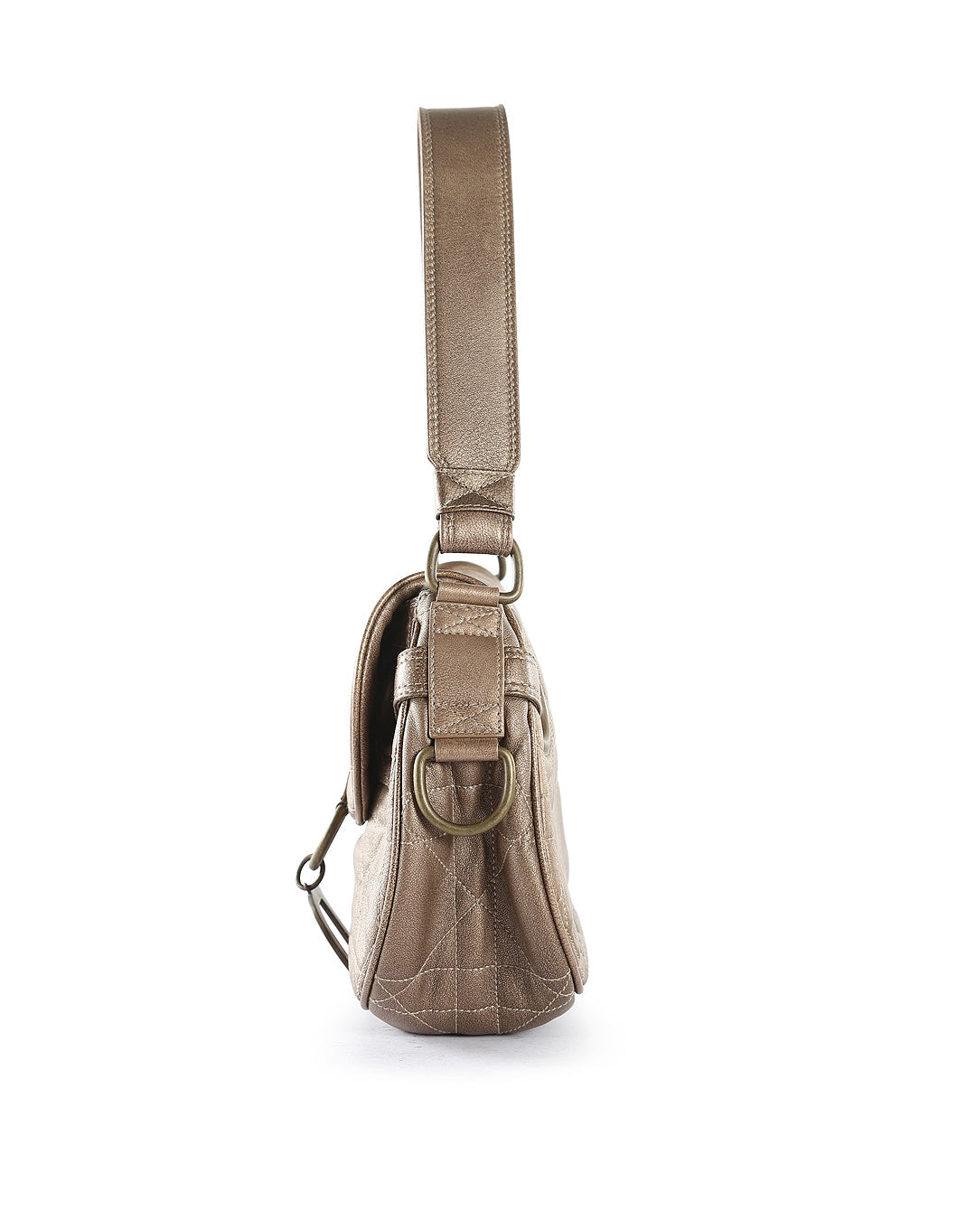 CHRISTIAN DIOR Bronze Lambskin Leather Cannage Flap Shoulder Bag