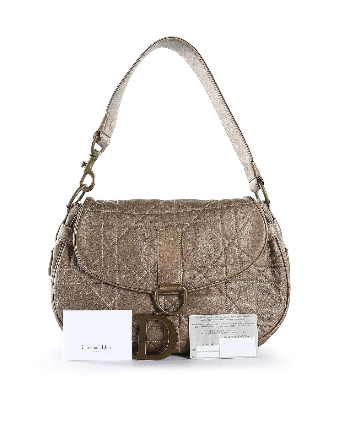 CHRISTIAN DIOR Bronze Lambskin Leather Cannage Flap Shoulder Bag