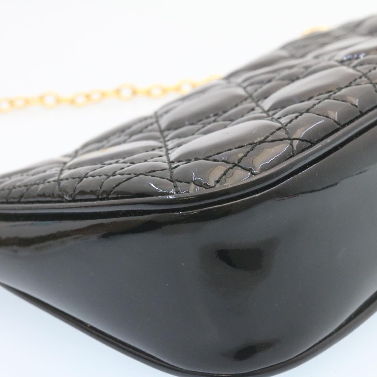 CHRISTIAN DIOR Chain Lady Dior Accessory Pouch Enamel Black Auth am427b