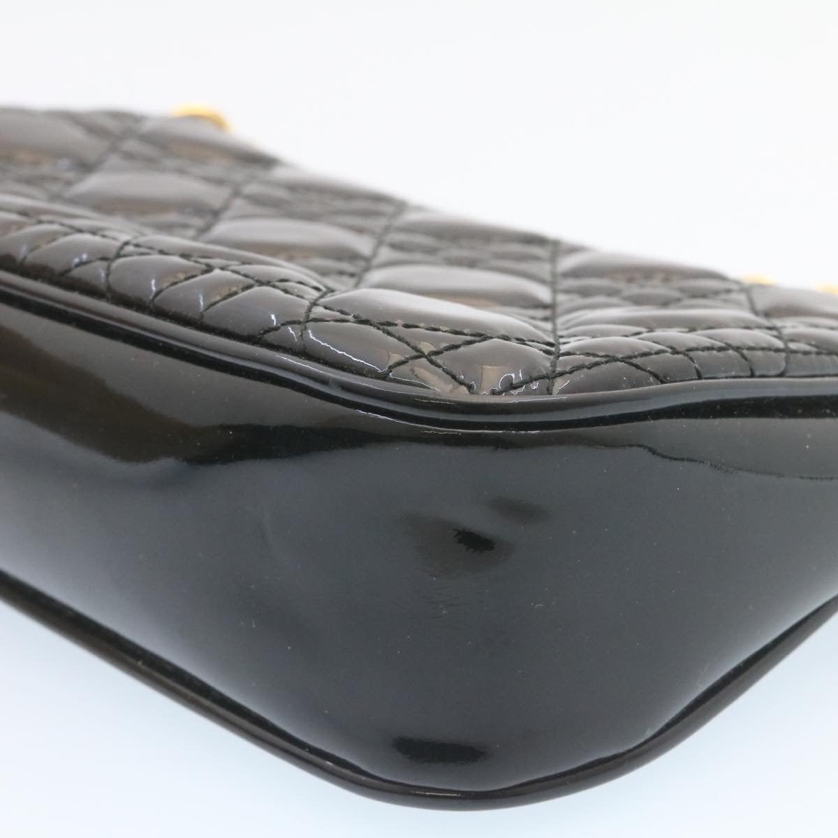 CHRISTIAN DIOR Chain Lady Dior Accessory Pouch Enamel Black Auth am427b