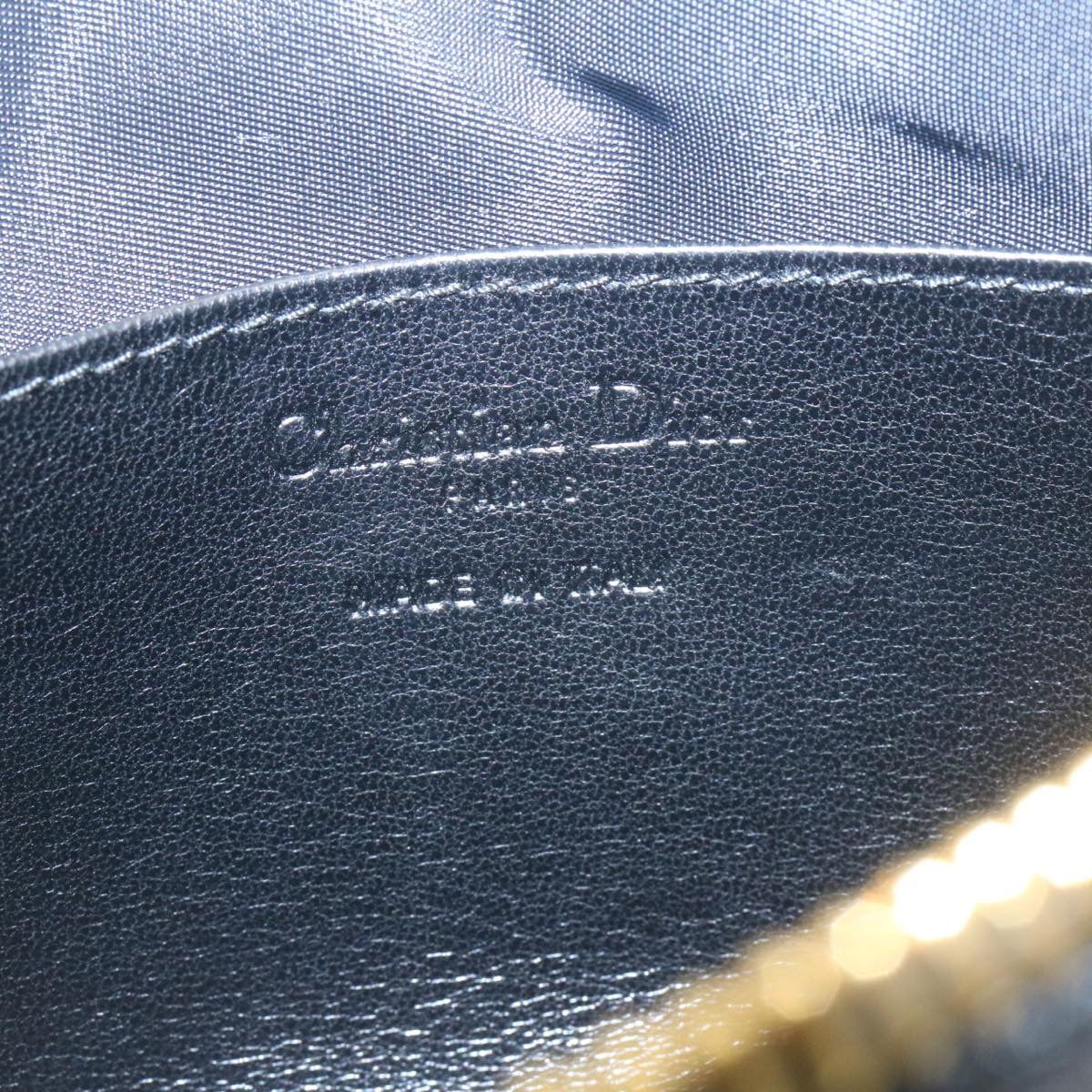 CHRISTIAN DIOR Chain Lady Dior Accessory Pouch Enamel Black Auth am427b