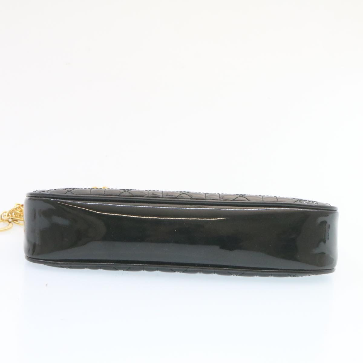CHRISTIAN DIOR Chain Lady Dior Accessory Pouch Enamel Black Auth am427b