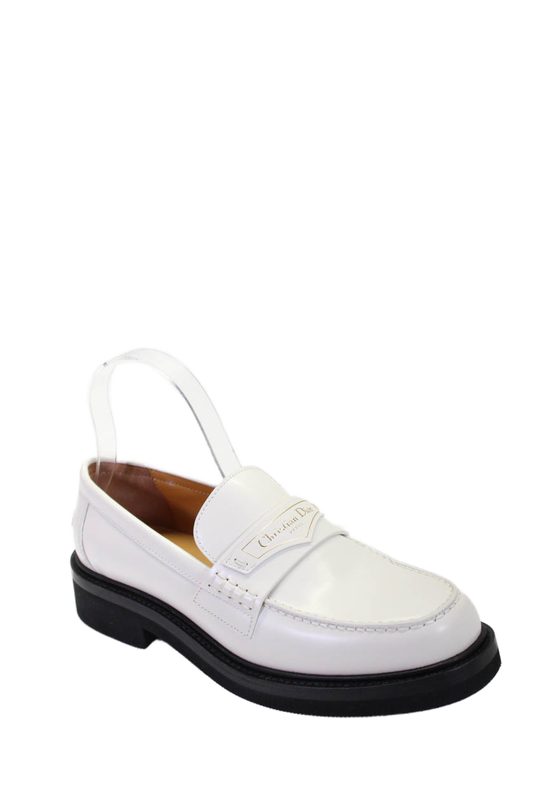 Dior Womens Leather Dior Boy Apron Toe Slip-On Loafers White
