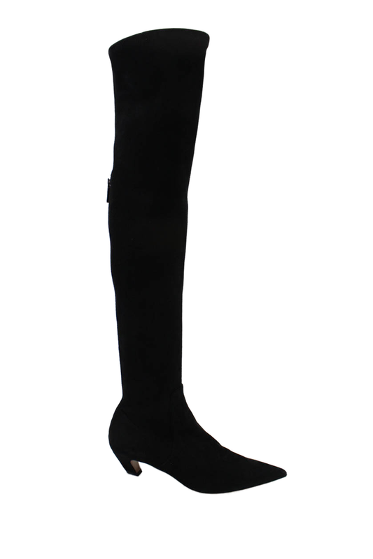 Dior Womens Black Suede Kitten Heels Over Knee Boots Shoes