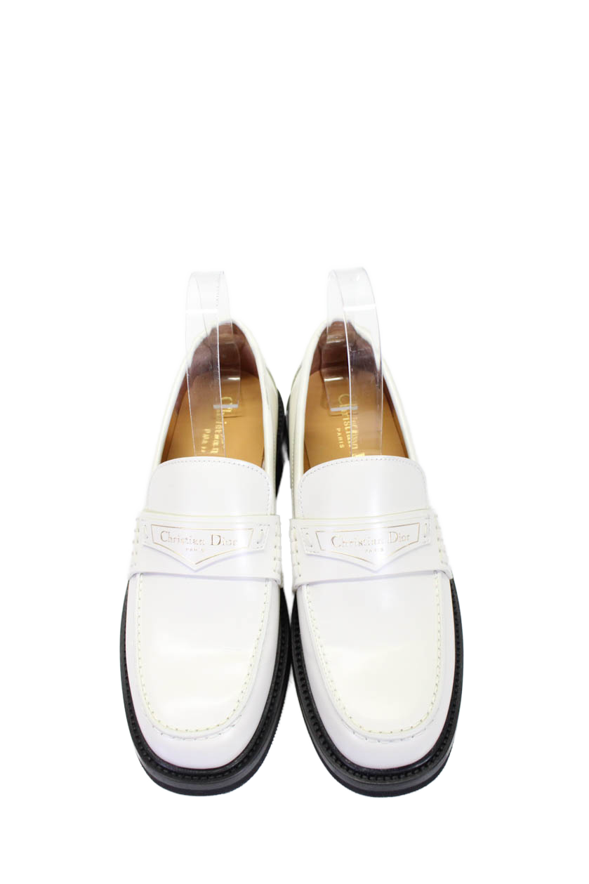 Dior Womens Leather Dior Boy Apron Toe Slip-On Loafers White