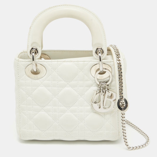 Dior White Cannage Leather Mini Lady Dior Tote
