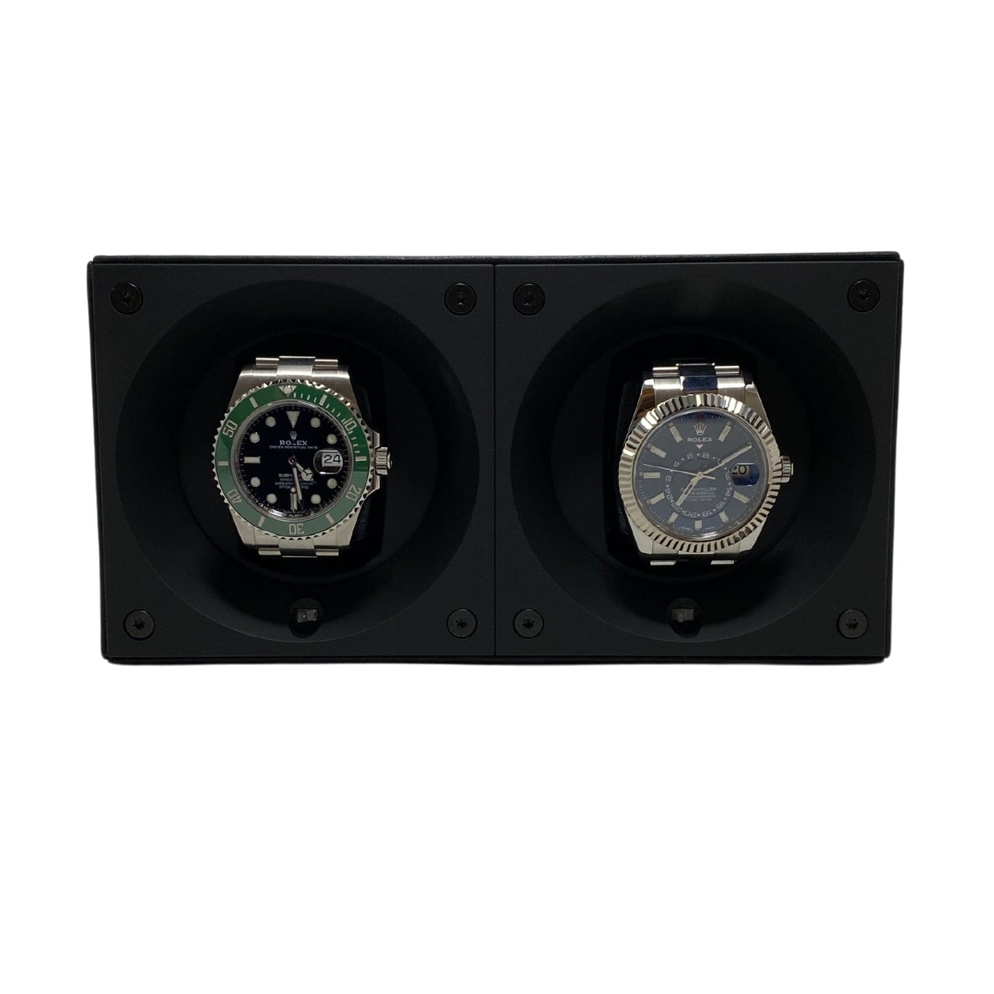 Masterbox Double Black Leather Watch Winder with White Stitching (2 Watches)