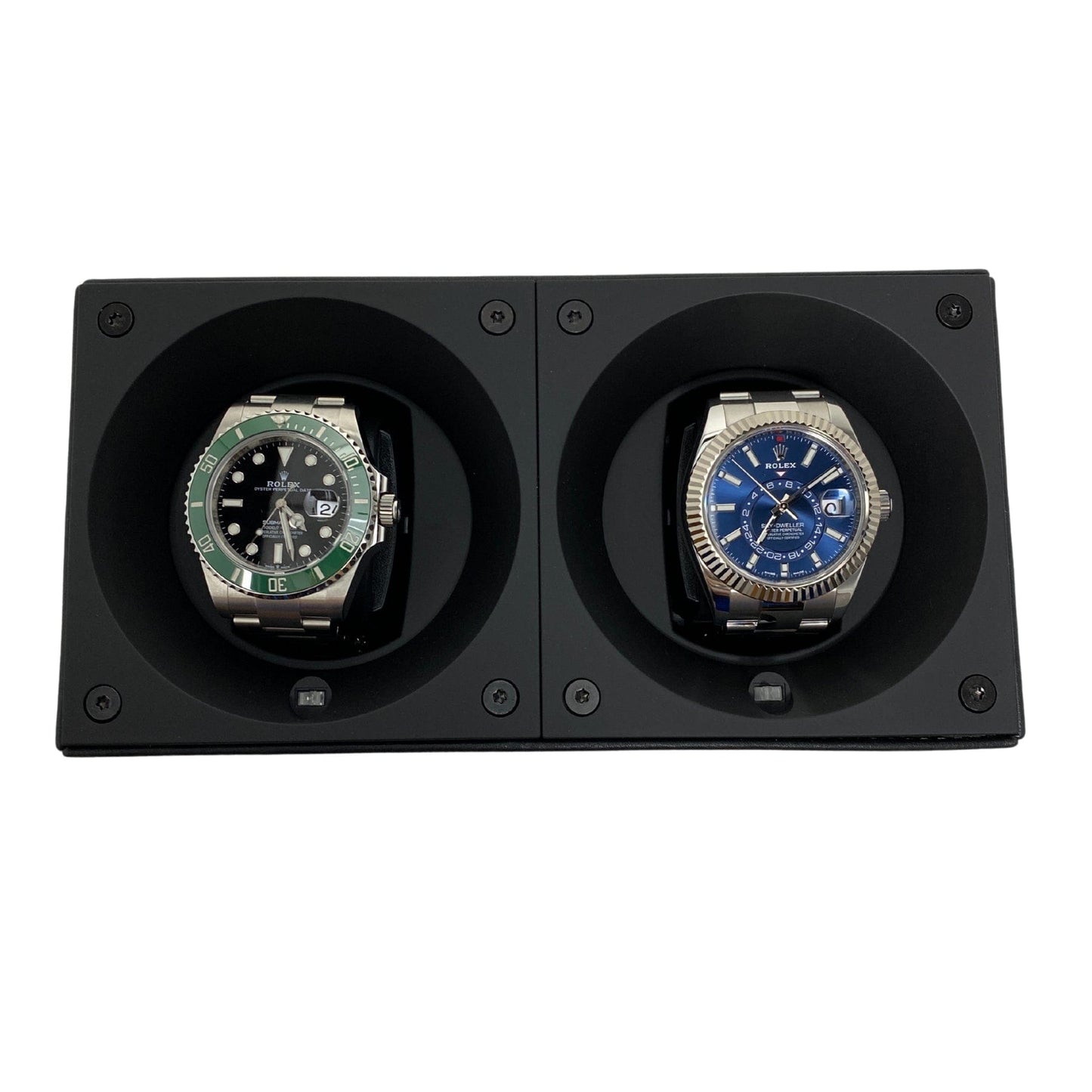 Masterbox Double Black Leather Watch Winder with White Stitching (2 Watches)