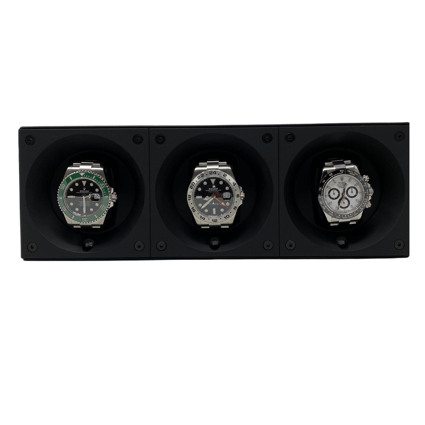Masterbox Triple Black Leather Watch Winder with White Stitching (3 Watches)