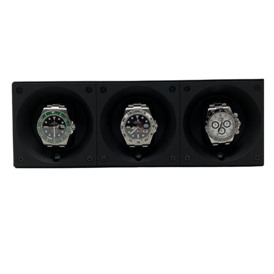 Masterbox Triple Black Leather Watch Winder with White Stitching (3 Watches)