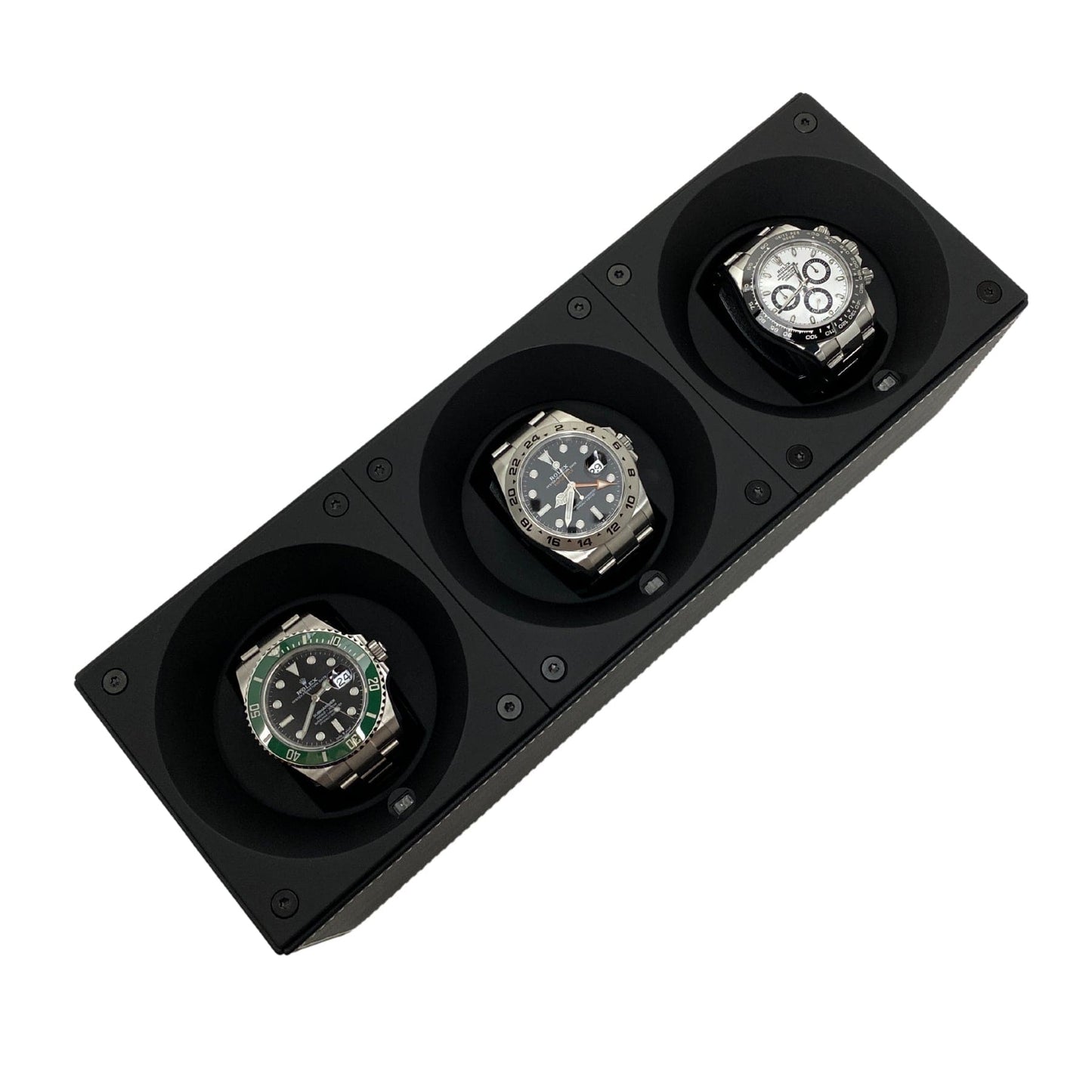 Masterbox Triple Black Leather Watch Winder with White Stitching (3 Watches)