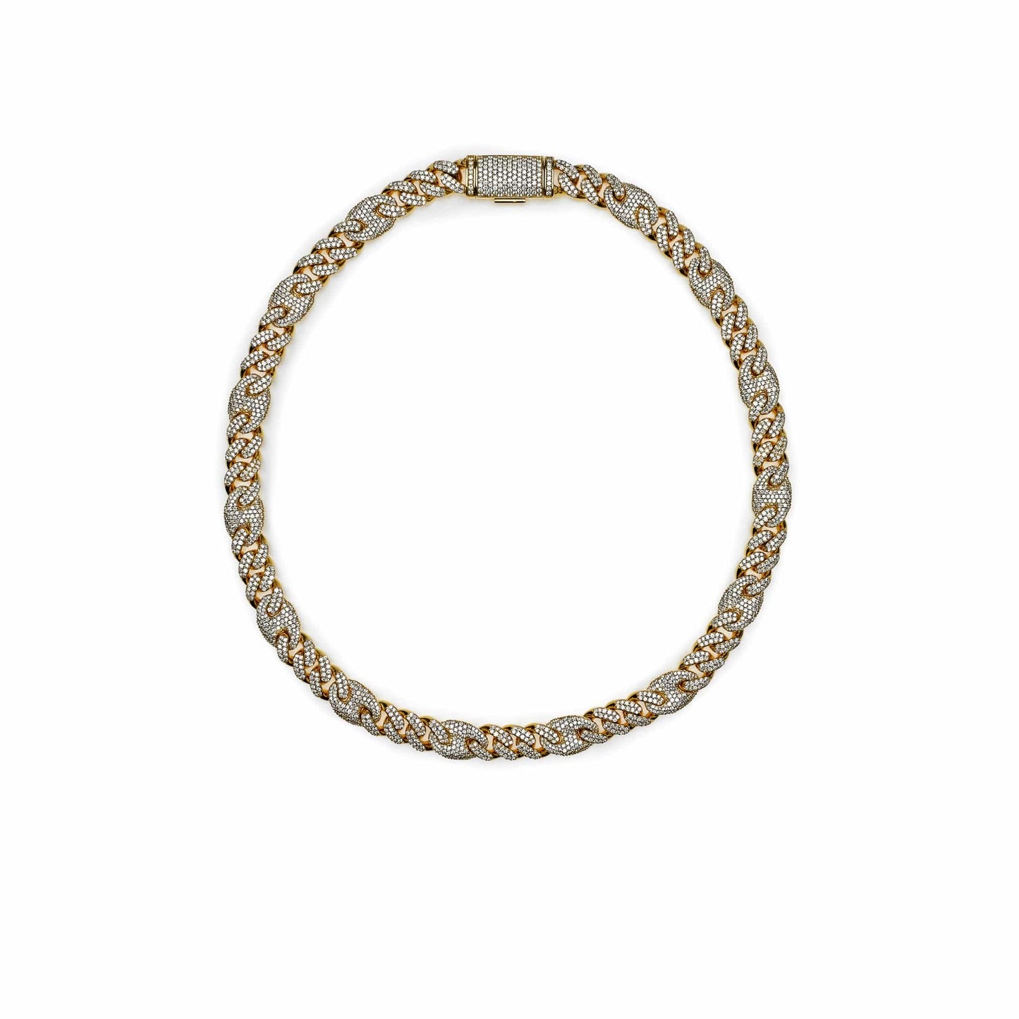 Mens Cuban Link and Gucci Link with Pavé Diamond Yellow Gold Necklace