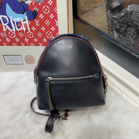 Preloved Fendi Embellished Black Leather Crossbody Bag