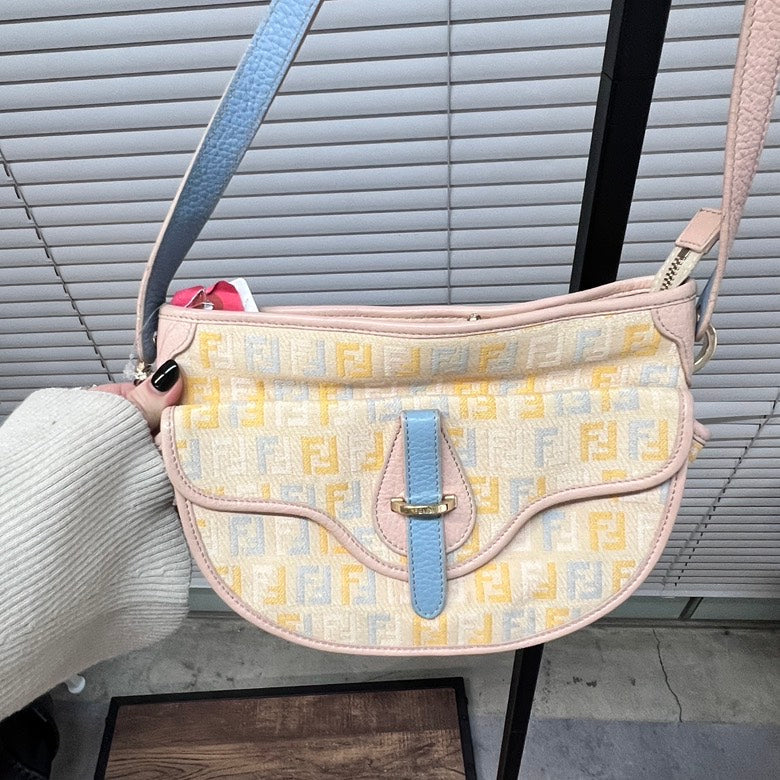 Preloved Fendi Canvas & Leather Crossbody Bag Z2922 Pastel Multicolor