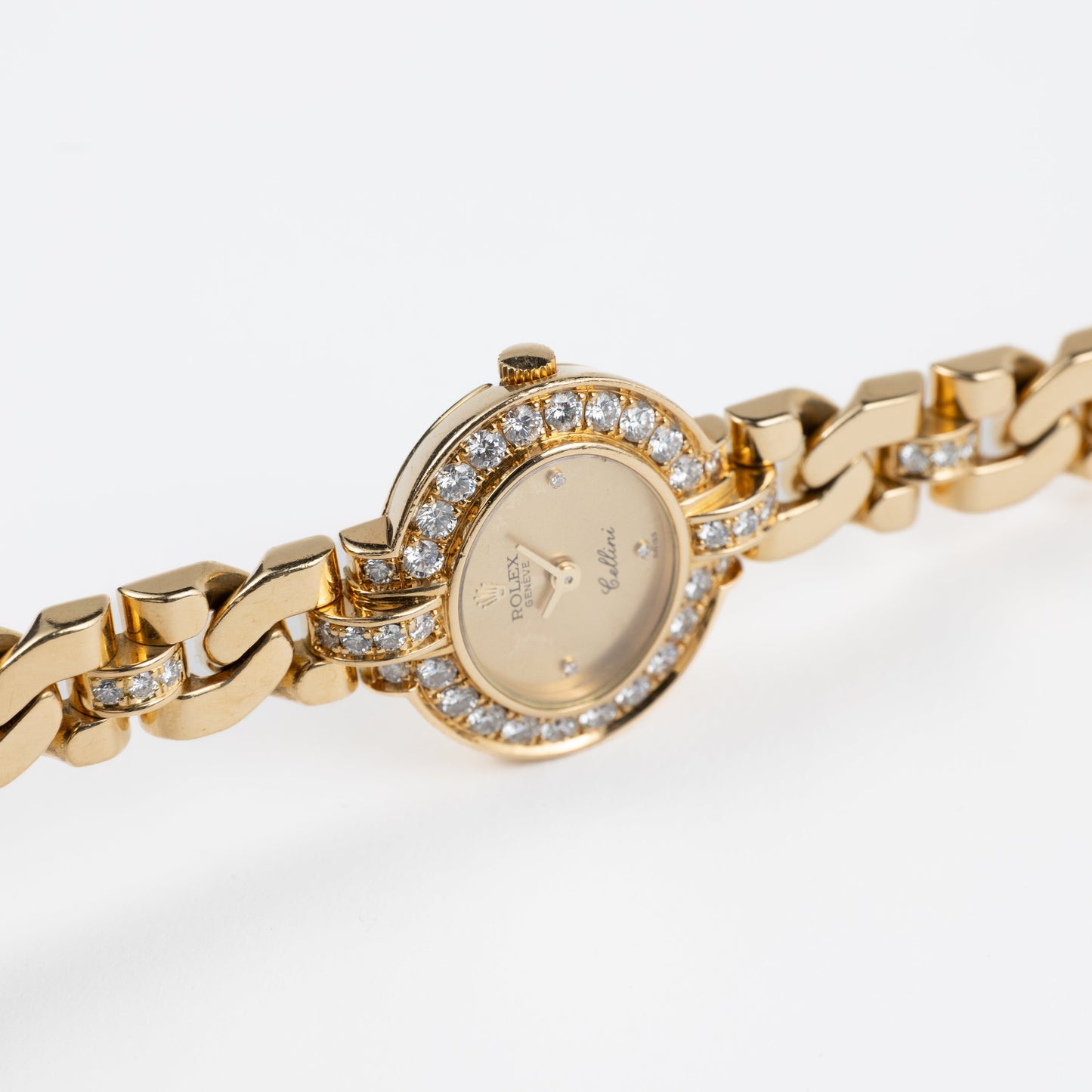 Rolex Cellini 2435 'Ladies' Yellow Gold Champagne Diamond Dial Diamond Bezel