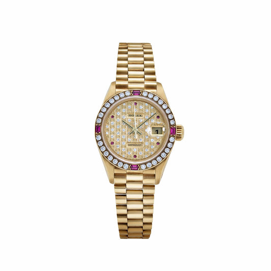 Rolex Datejust 79068 'Ladies' Yellow Gold Diamond Ruby Dial and Bezel (1995)