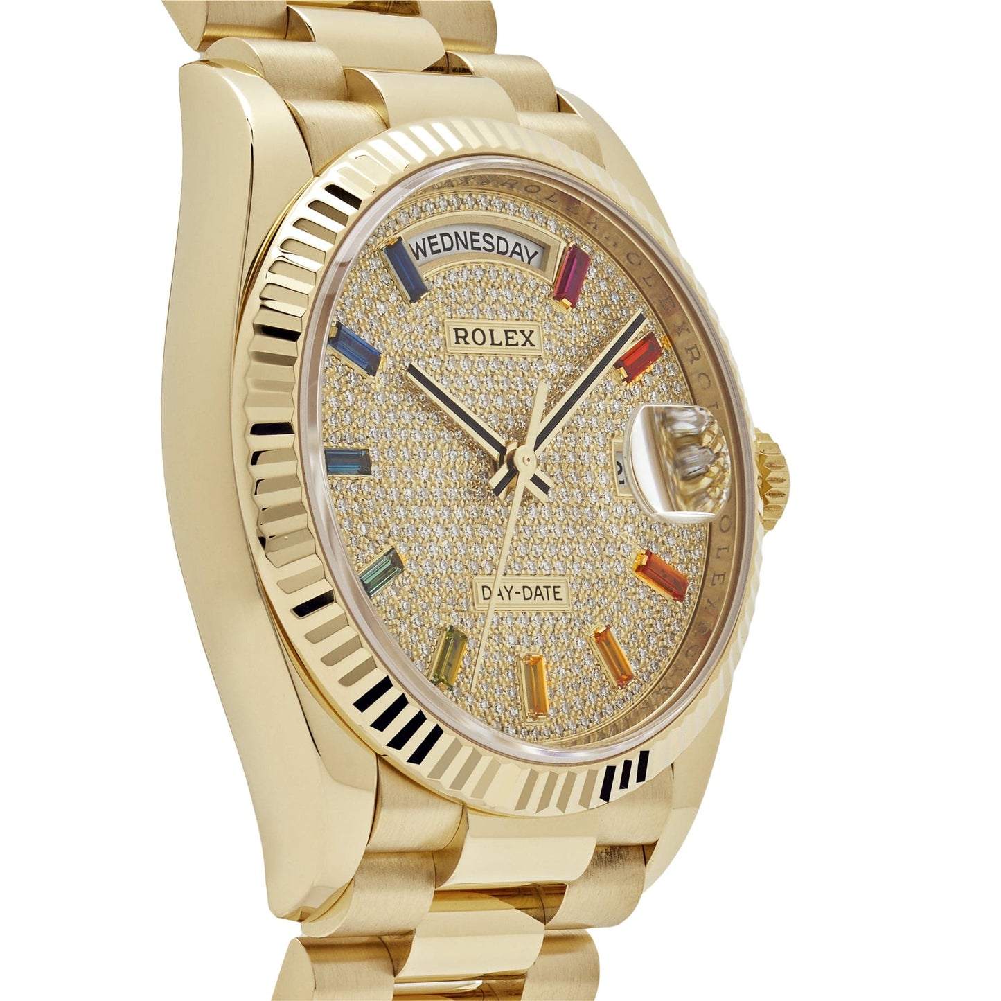 Rolex Day-Date 36 128238 Yellow Gold Diamond-Paved Rainbow Dial