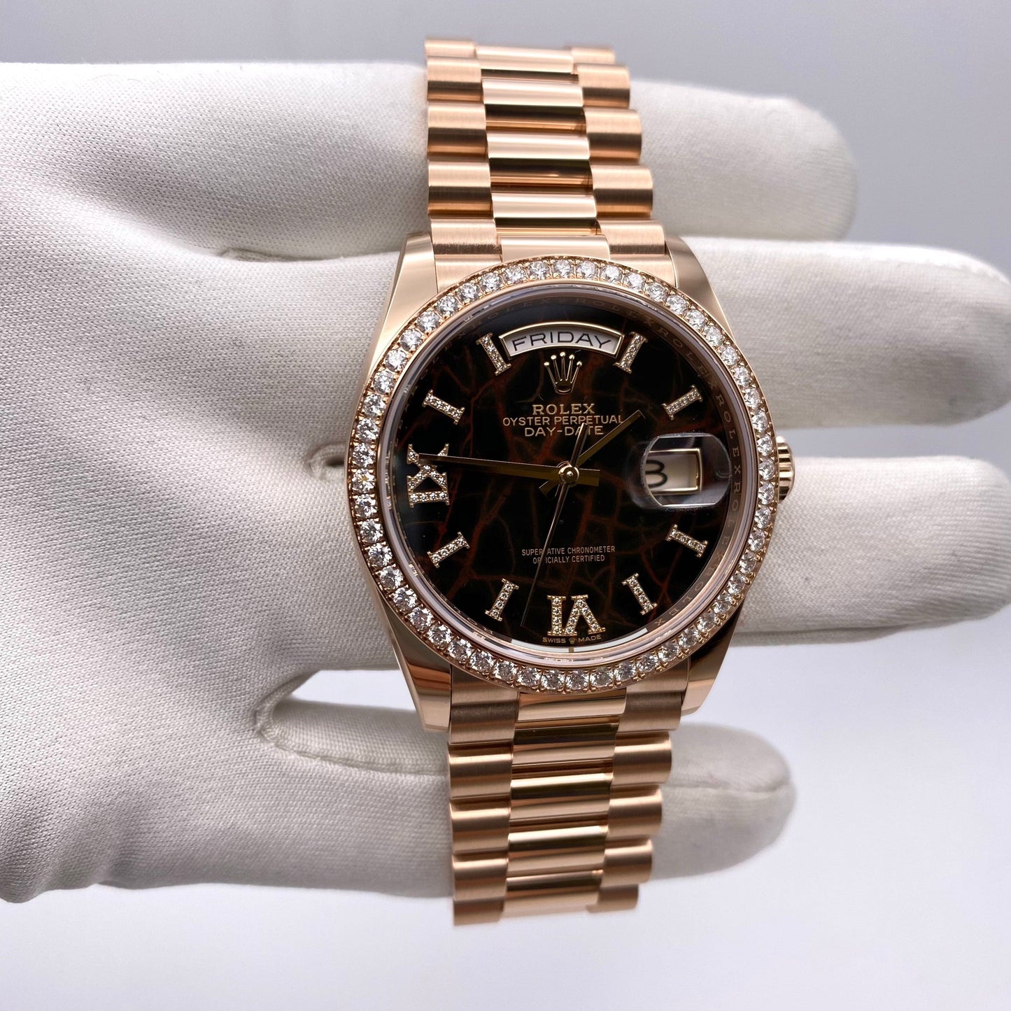 Rolex Day-Date 36 128345RBR Rose Gold Eisenkiesel Diamond Dial