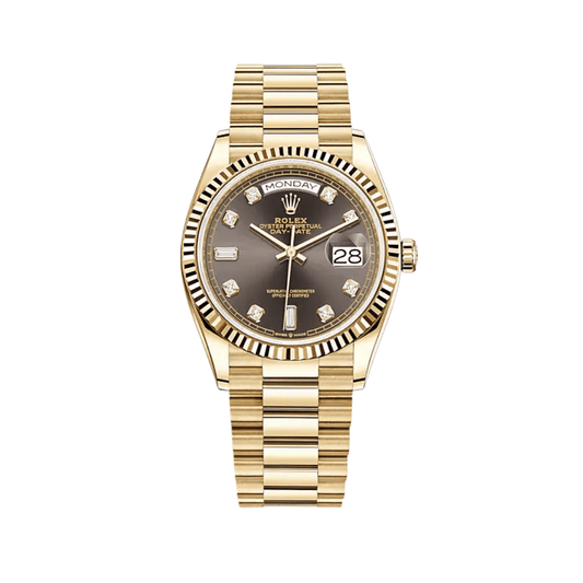 Rolex Day-Date 36 128238 Yellow Gold Dark Grey Diamond Dial