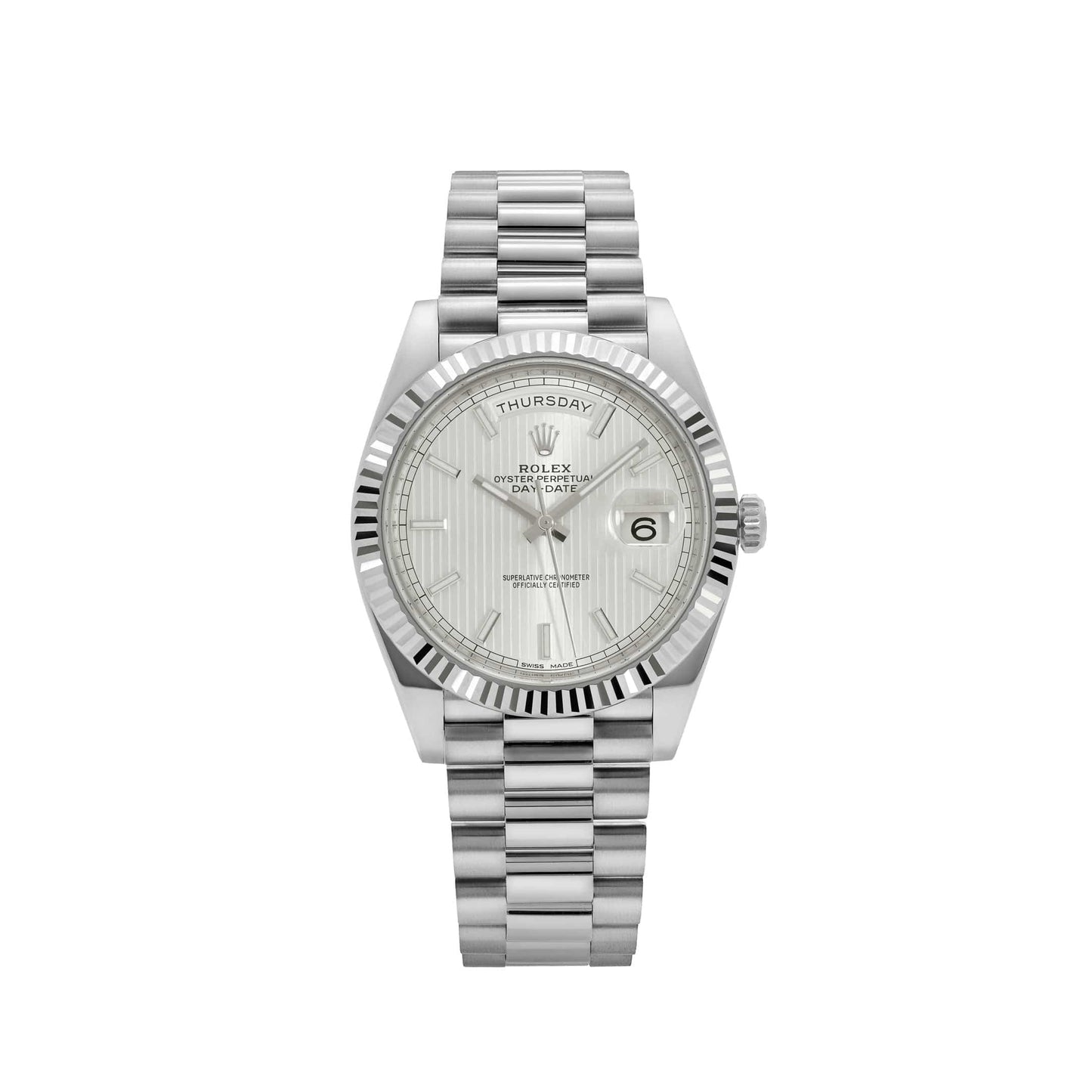 Rolex-Day Date 40 228239 White Gold Silver Stripe Motif Dial (2018)