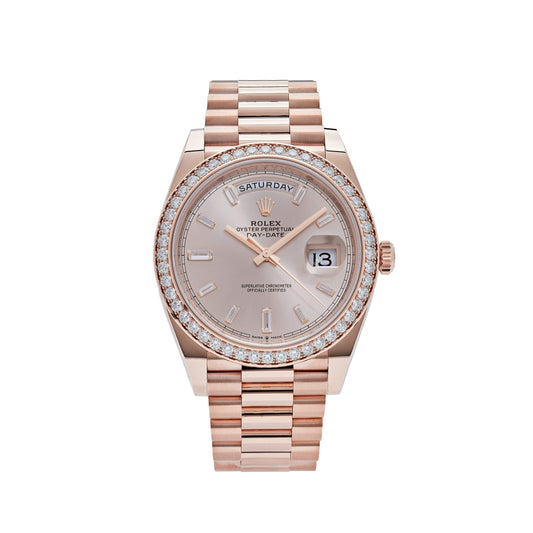 Rolex Day-Date 40 228345RBR Rose Gold Diamond Bezel Sundust Diamond Dial