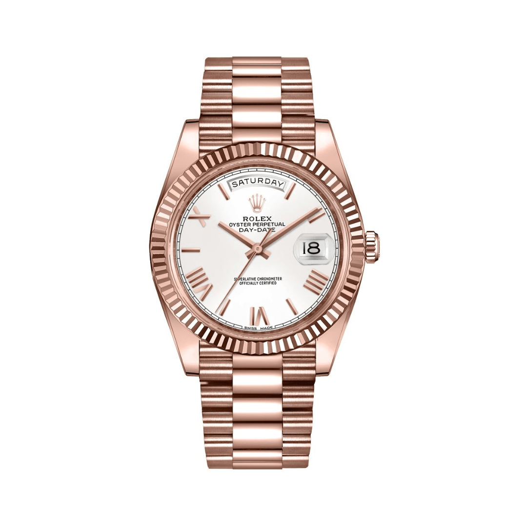 Rolex Day-Date 40 228235 Rose Gold White Roman Dial