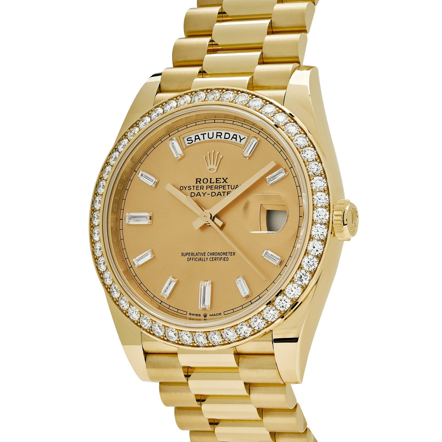 Rolex Day-Date 40 228348RBR Yellow Gold Diamond Bezel Champagne Diamond Dial