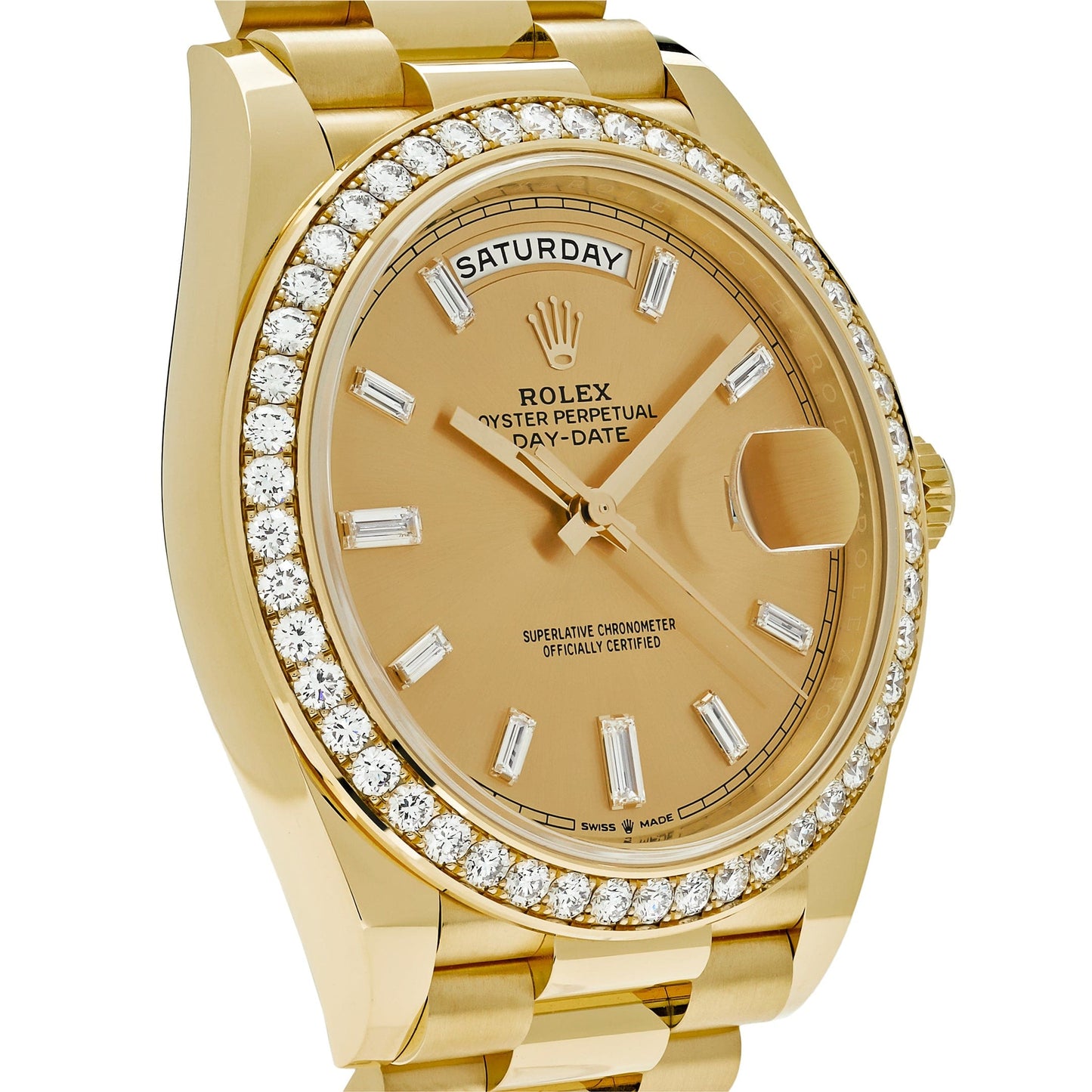 Rolex Day-Date 40 228348RBR Yellow Gold Diamond Bezel Champagne Diamond Dial