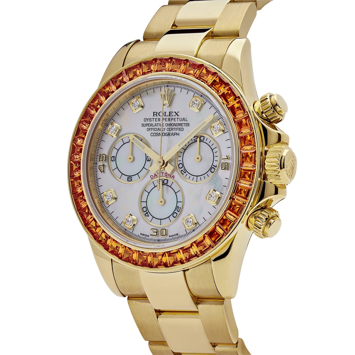 Rolex Daytona 116578SACO Yellow Gold Sapphire Bezel Mother Of Pearl Dial