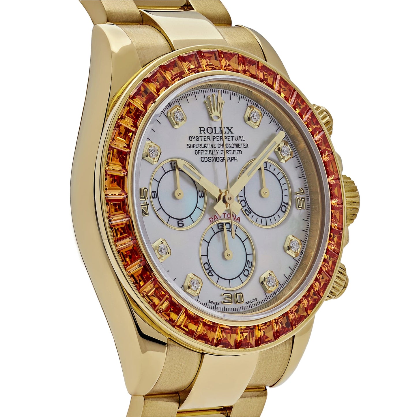 Rolex Daytona 116578SACO Yellow Gold Sapphire Bezel Mother Of Pearl Dial
