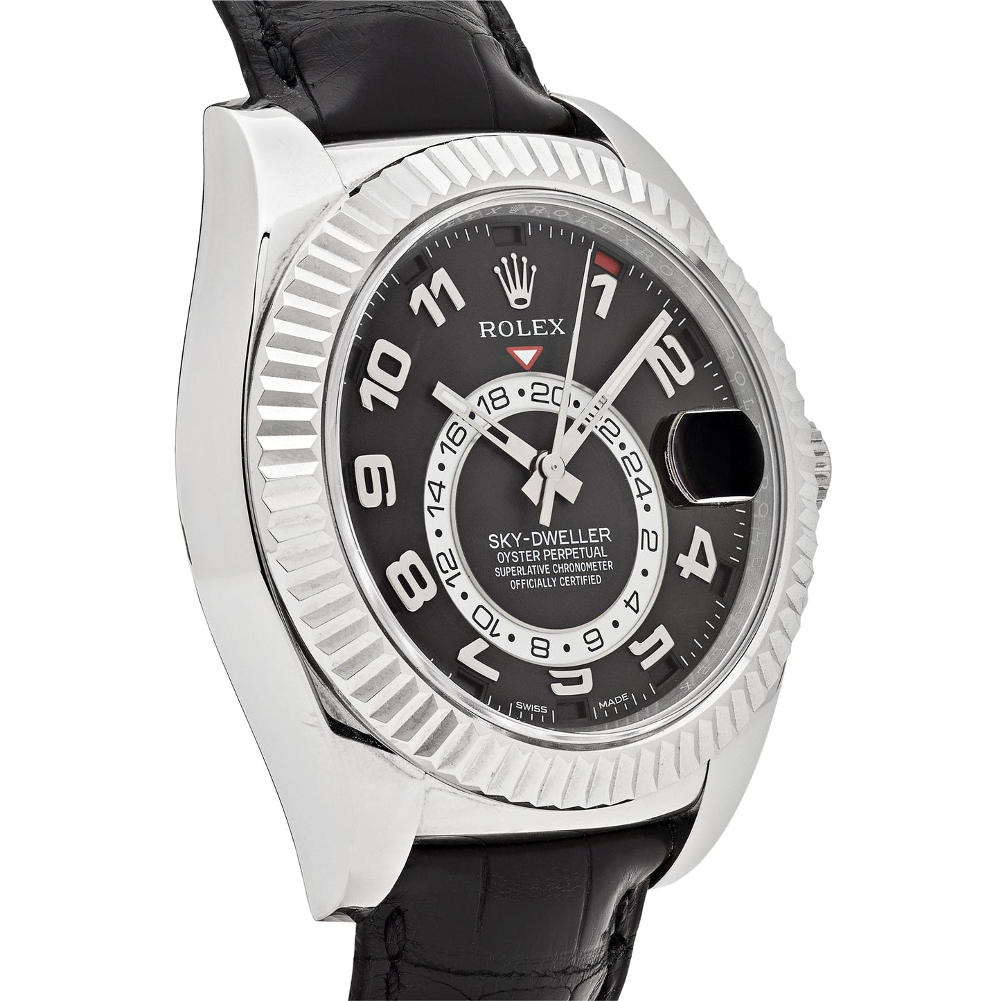 Rolex Sky-Dweller 326139 White Gold Black Dial Leather Strap
