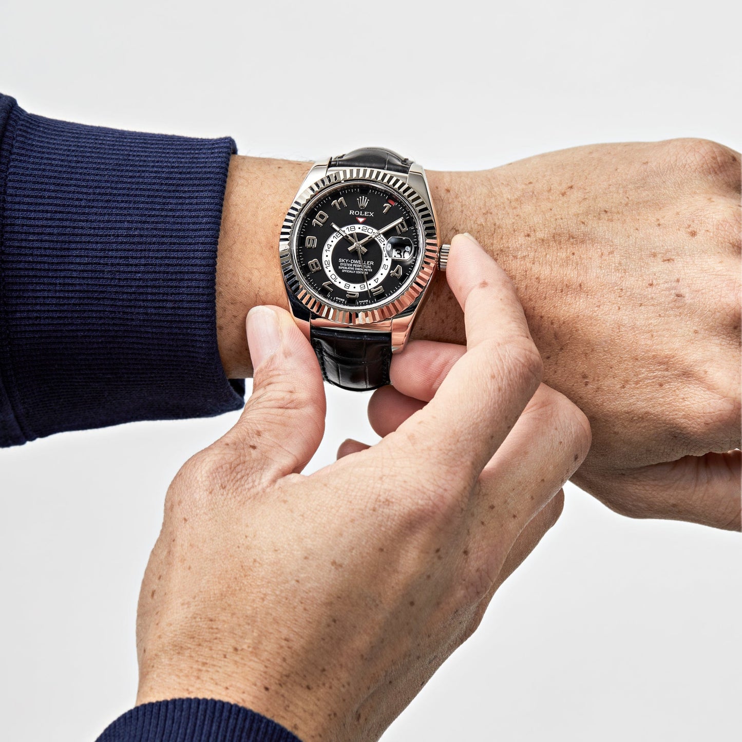 Rolex Sky-Dweller 326139 White Gold Black Dial Leather Strap