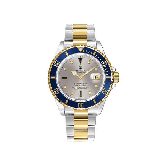 Rolex Submariner 16613 Stainless Steel Yellow Gold Serti Slate Diamond Sapphire Dial