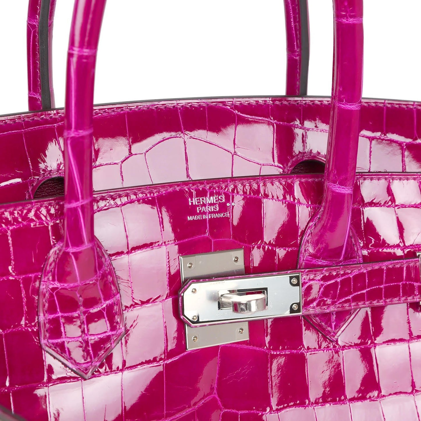 Hermes Birkin 30 Rose Pourpre Shiny Niloticus Crocodile Palladium Hardware